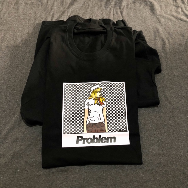Kaos Baju Problem Cewek Nengok Kiri Catur Kotak Tshirt Tees Santai Distro  - Hitam