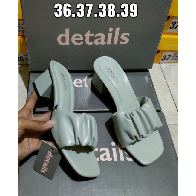 Sepatu Sandal Hells 5 cm wanita DETAILS warna hijau mint dan white