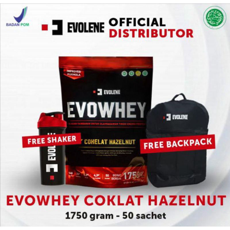 Evolene Evowhey Coklat Hazelnut 50 sachet.Terdaftar Bpom dan Halal