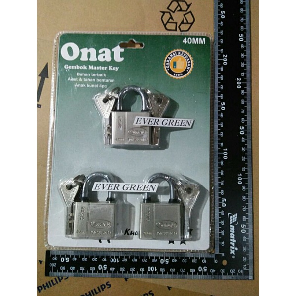 Kunci Gembok 40 mm (3 pcs Master Key) dgn 1 Anak Kunci untuk 3 Gembok . ONAT . Alat Pengaman Serbagu