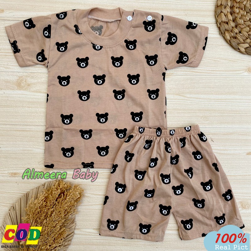 Setelan Baju Bayi Piyama Bayi Lengan Pendek Kancing Bahu Motif Karakter Usia 3-12 Bulan Almeera Baby and Kids