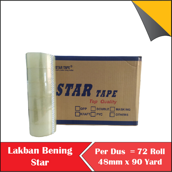 

Lakban Bening Star Tape 2 Inch 48 mm 90 Yard 82 Meter PER DUS