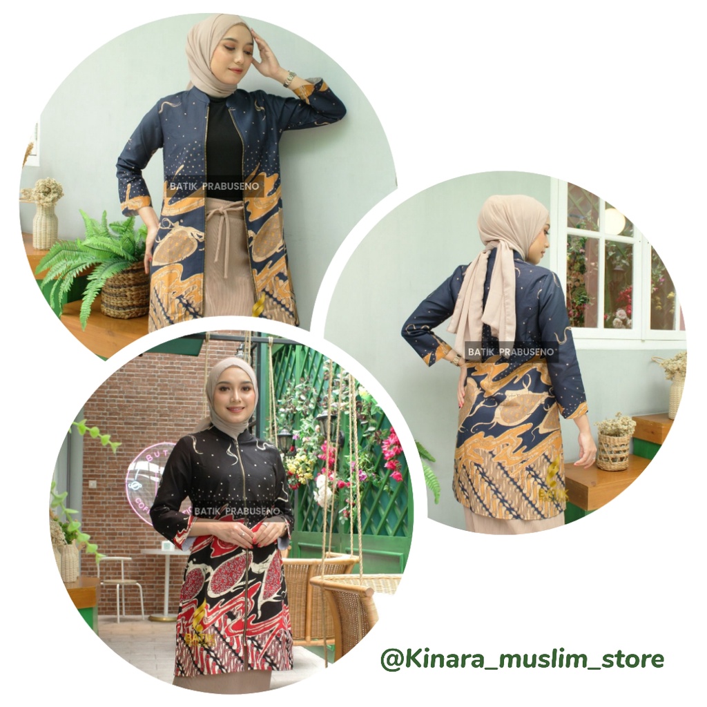 Anggita Hitam Biru Tunik Batik Wanita Busui Friendly Original Asli Batik Solo Prabuseno Katun Printi