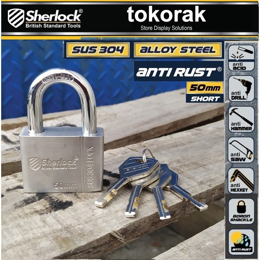 GEMBOK STAINLESS 304 ANTI RUST 50MM PDK SHERLOCK - GEMBOK ANTI KARAT