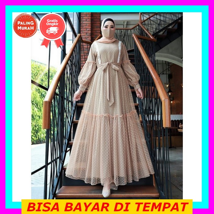 Mona Dres Kuliah Jalan-Jalan Remaja Wanita Rampel Susun Ld 110 Cm Gamis Kondangan Wanita Katun Premi