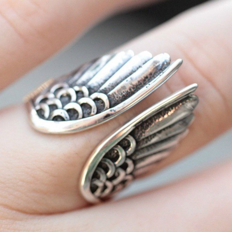 Hospitality Fancyqube Vintage Angel Wings Stainless Steel Men's Ring Classic Jewelry Adjustable Finger Rings