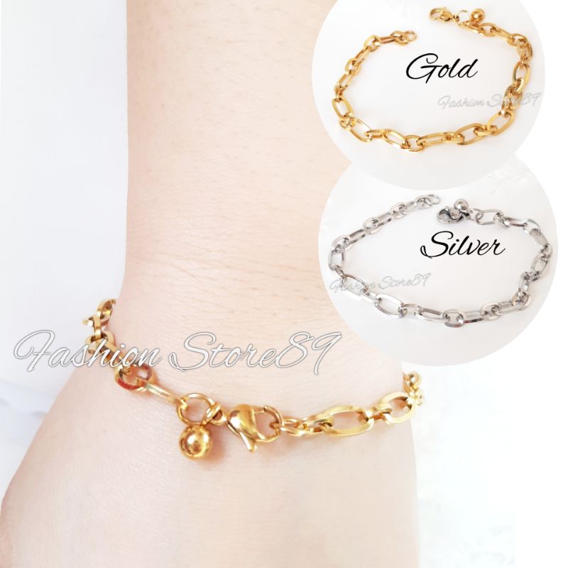 New Gelang Rantai Titanium Gold Silver impor Antikarat Gelang Tangan Gelang Kaki Titanium Rantai Simply Antikarat impor Bestquality Fashion Girls Bestseller