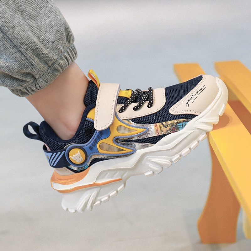 Fashion Sepatu Anak Laki-laki Dan Perempuan Mesh Kasual Tide Velcro Sneakers Sepatu olahraga Ukuran 28-37