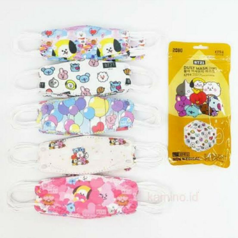 Masker KF94 anak motif dan polos hitam putih / Masker KF 94 anak BTS isi 10 pcs / Masker Kf94 anak putih polos / Masker Kf94 anak hitam polos