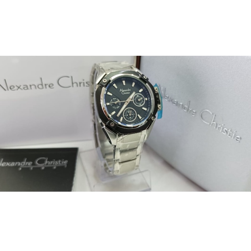 JAM TANGAN WANITA ALEXANDRE CHRISTIE 6225BF SILVER BLACK ORIGINAL