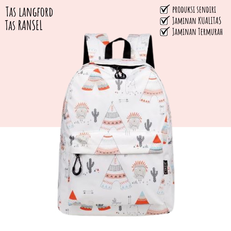 Tas Ransel - Backpack Jumbo Punggung Model Remaja Fashion Print Corak Gaya Kekinian Terbaru Simple Klasik Elegan Korea Terkini Sekolah Travelling Perempuan Wanita Cewek 001