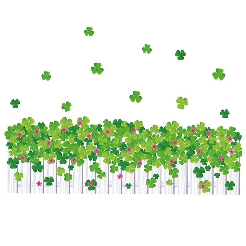 Fence and Four Leaf Grass Skirting Line Wall Stickers for Home Livingroom Bedroom Bathroom Office Decoration