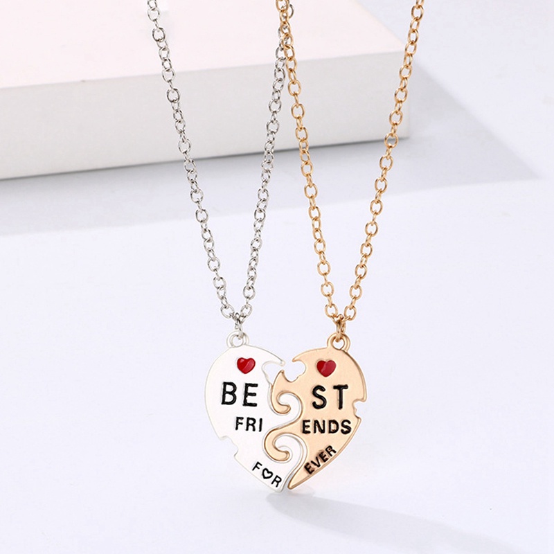 2pcs / Set Kalung Persahabatan Bentuk Hati 3 Warna Untuk Wanita