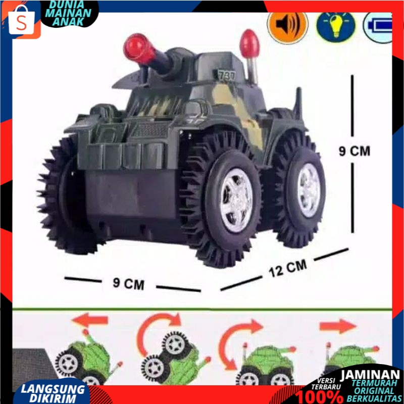 Mainan anak Robot Tumbling Car Tank Army Mobilan jungkir Balik berjalan Pakai Baterai