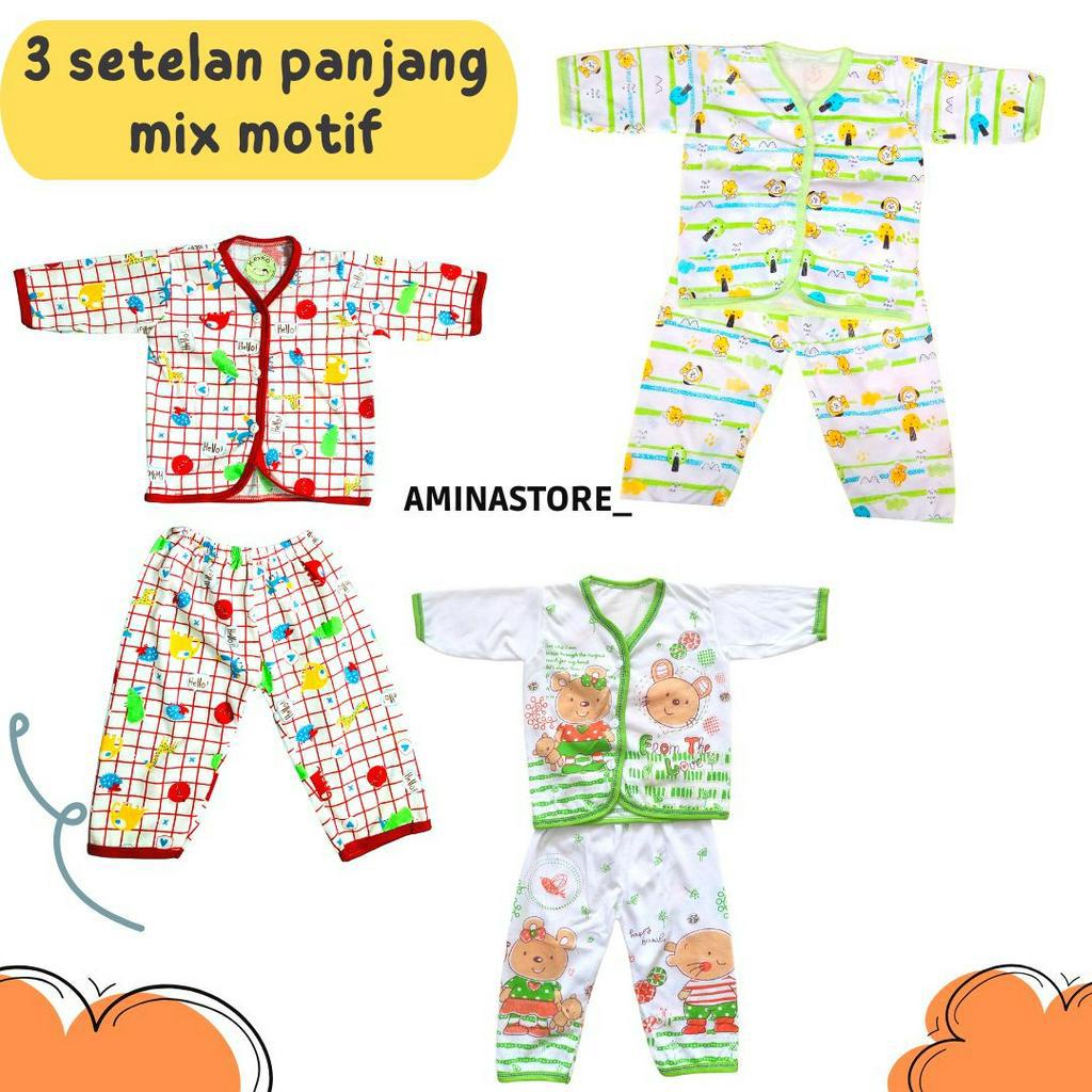 Paket 3 setelan baju bayi lengan panjang bayi setelan baju bayi laki laki baju bayi perempuan