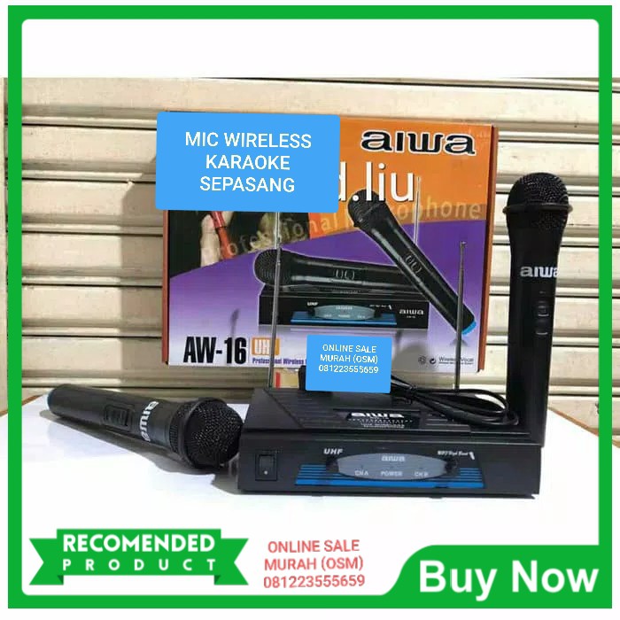 Aiwa mic karaoke sepasang mikrophone Wireless microphone wireles pro suara musik audio sound sistem vokal vocal mik professional panggung dj studio EUT  Sepasang jarak mic bisa pakai sampe 20-40 meter.  BISA DIPAKAI KE SEGALA ALAT AUDIO  Mic wireless Aiwa