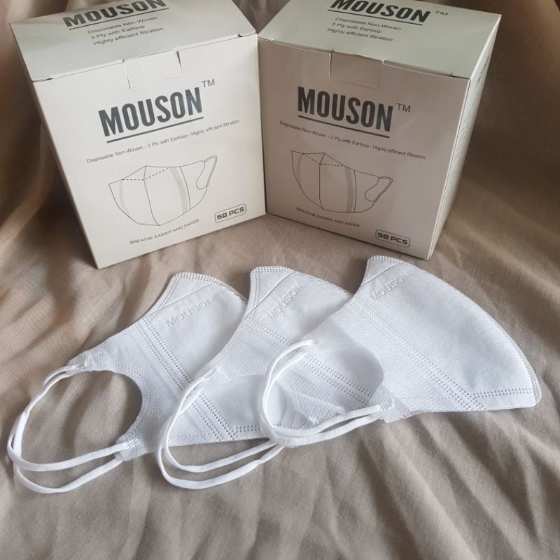 MASKER DUCKBILL GARIS TERBARU EMBOSS MOUSON / MASKER MOUSON DUCKBILL TERBARU  PUTIH