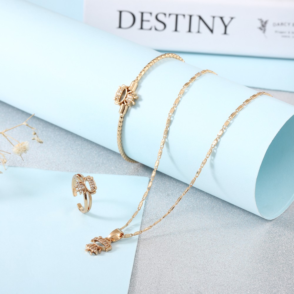 set perhiasan wanita set perhiasan titanium anti karat anting korea kalung wanita gelang tangan wanita cincin wanita D462