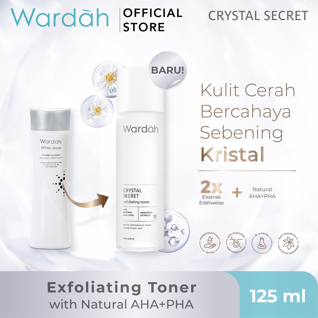 Wardah Crystal Secret Exfoliating Toner with Natural AHA+PHA 125 ml -- (Toner Eksfoliasi)