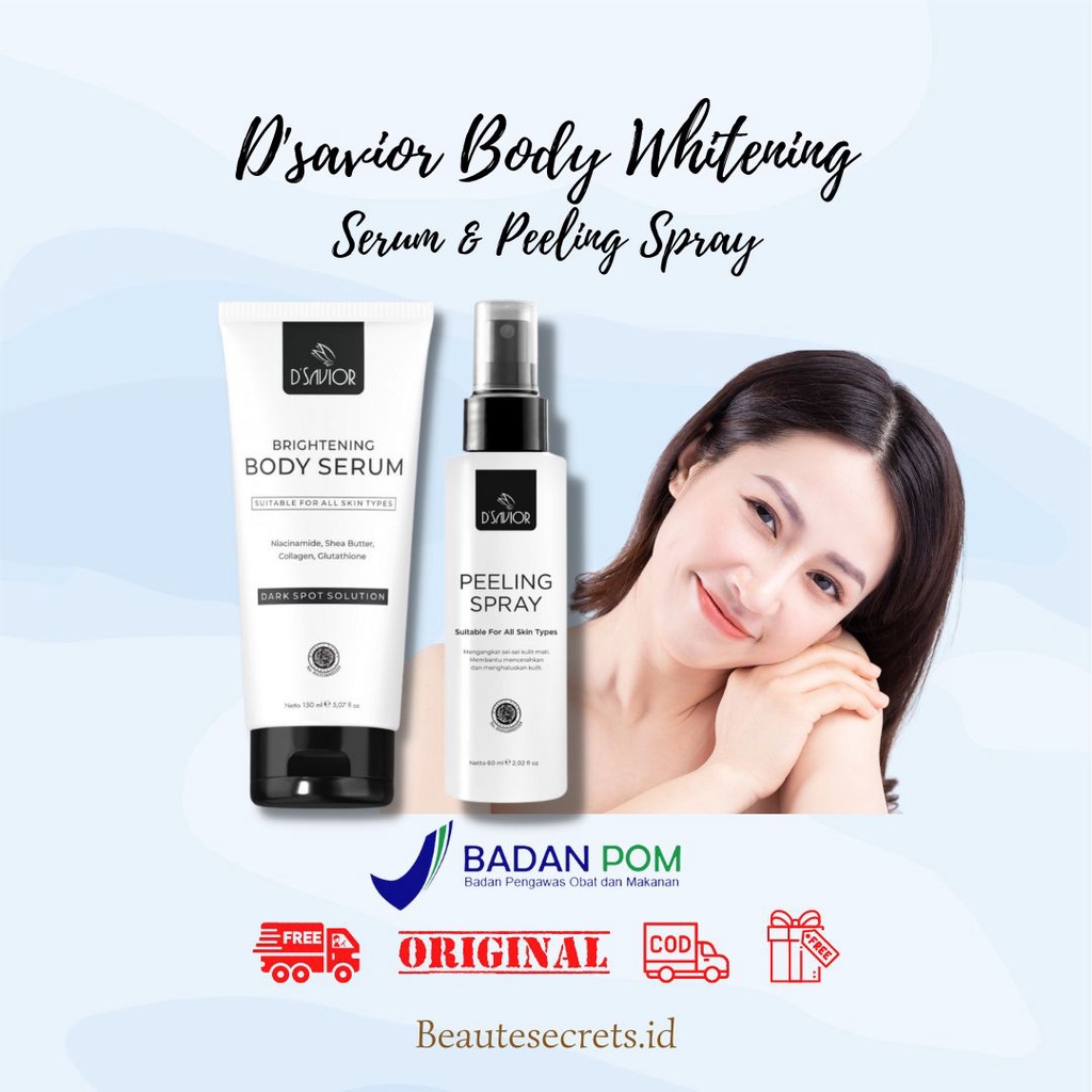 Dsavior Body Whitening Serum Lotion Pemutih Badan & Peeling Spray Penghilang Daki Badan BPOM