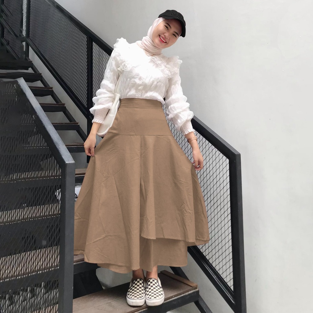 RX FASHION - MONALICA ROK SKIRT KATUN TWISTCONE / rok linen susun Rok panjang unik / Rok kekinian wanita / poplin skirt / lily linen - NN