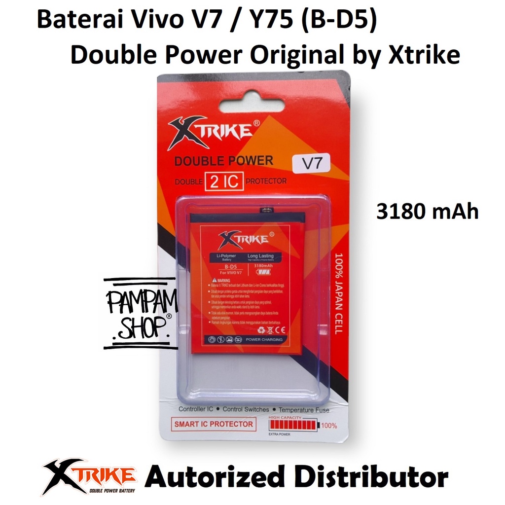 Baterai XTRIKE Double Power Original Vivo V7 Y75 B-D5 BD5 Batre Batrai Battery Handphone HP Ori