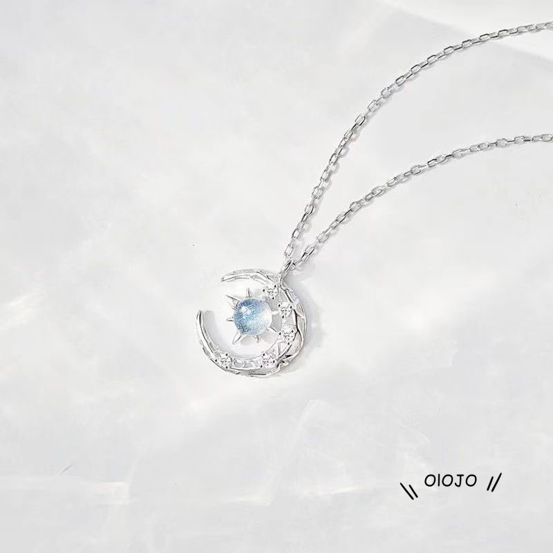 【COD】Kalung Liontin Bulan Bintang Biru Model Hollow Gaya Korea Untuk Wanita