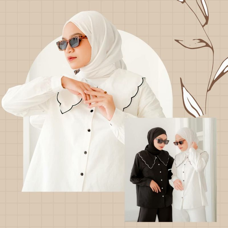 Baju lebaran atasan blouse blus muslim katun polos kuliah kerja hangout jalan brokat brukat tile tul