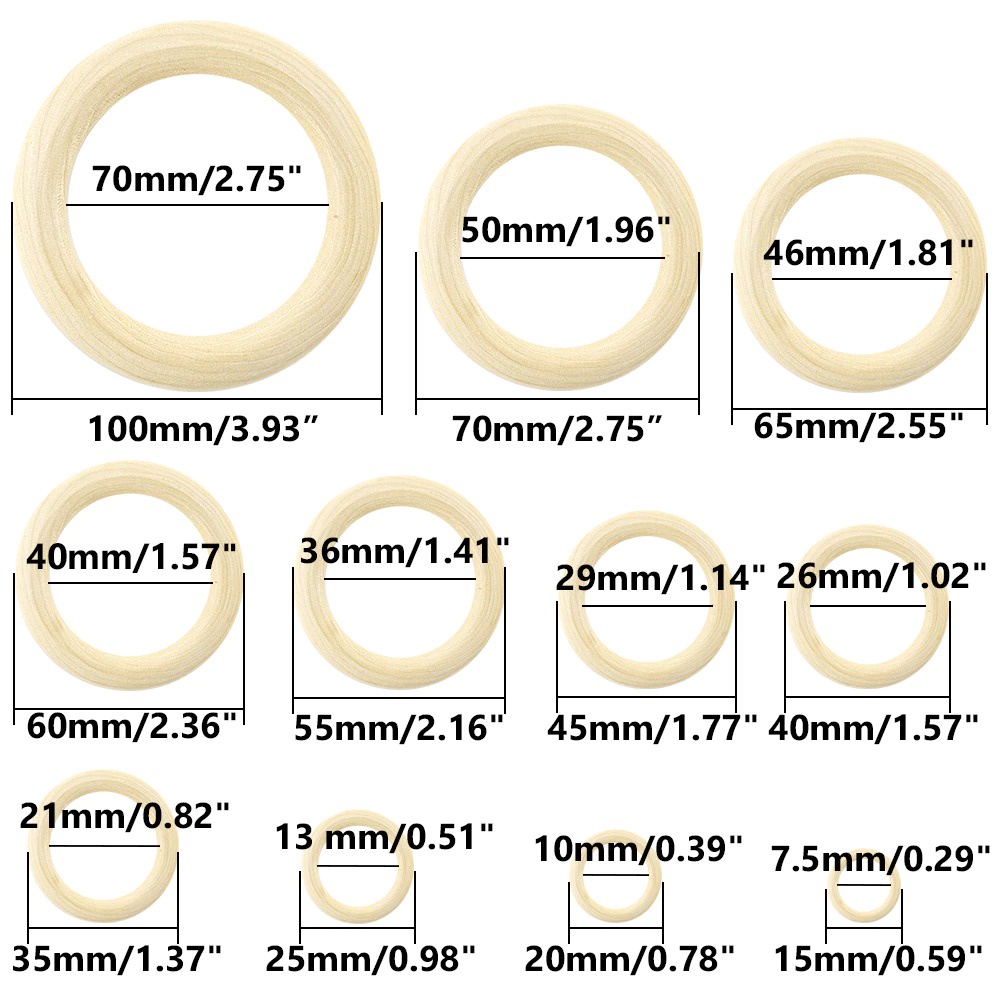 AnekaBenang - Wooden ring kayu bulat O warna natural/Asli