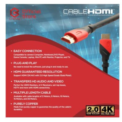 Kabel hdmi 2.0 cyborg 5m gold m-m 4k 2k uhd hdr hdcp ethernet for pc laptop ps 3 4 dvd - Cable hdtv 5 meter 3d