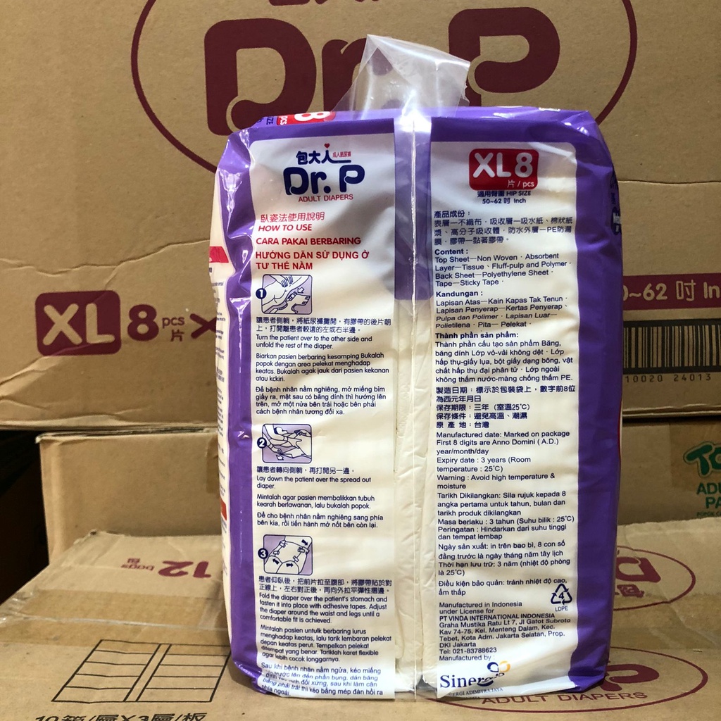 Dr. P DRP Popok Dewasa Tipe Perekat XL8 Dr.P Adult Diapers XL 8 Basic Pampes Orang Tua