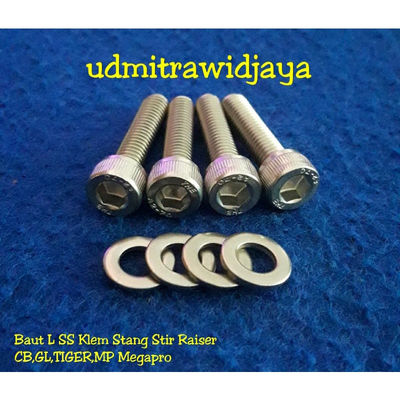 Baut L stainles stell SS Klem Stang Stir Raiser  CB,GL,TIGER,MP Megapro 1set 4pcs termurah baut antikarat baut stang setir raiser Gl 100 honda CB tiger megapero