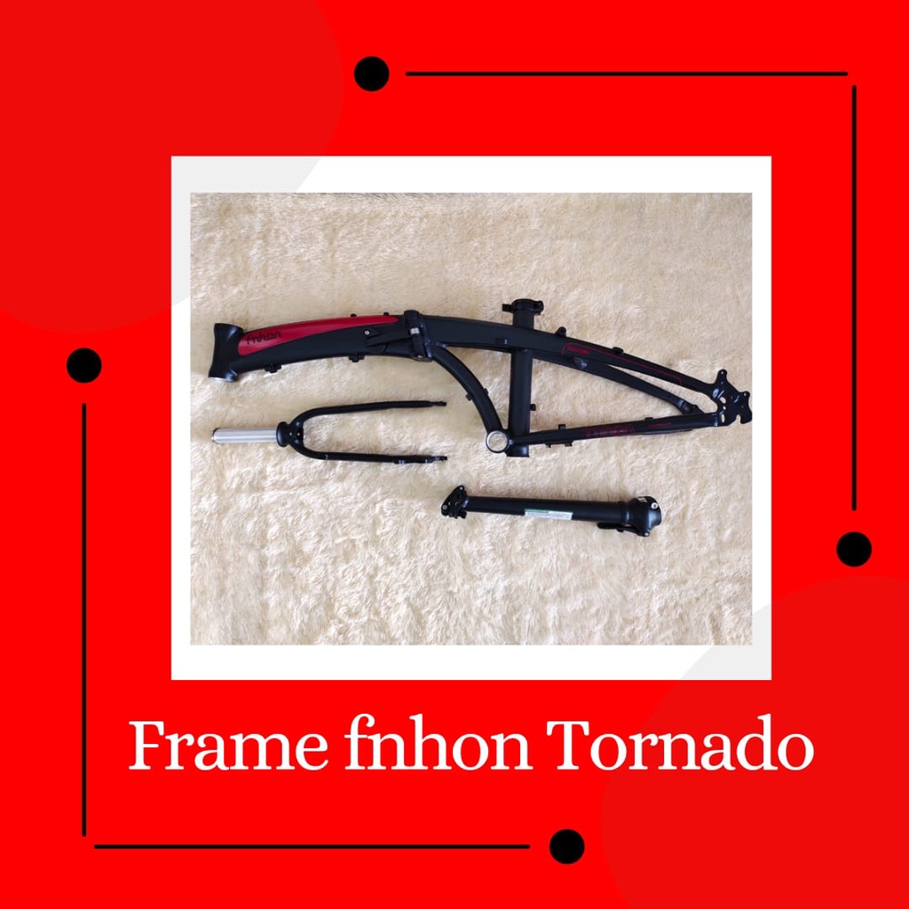 Frameset Sepeda Lipat Fnhon Tornado Hitam Doff Merah 20 22 inch