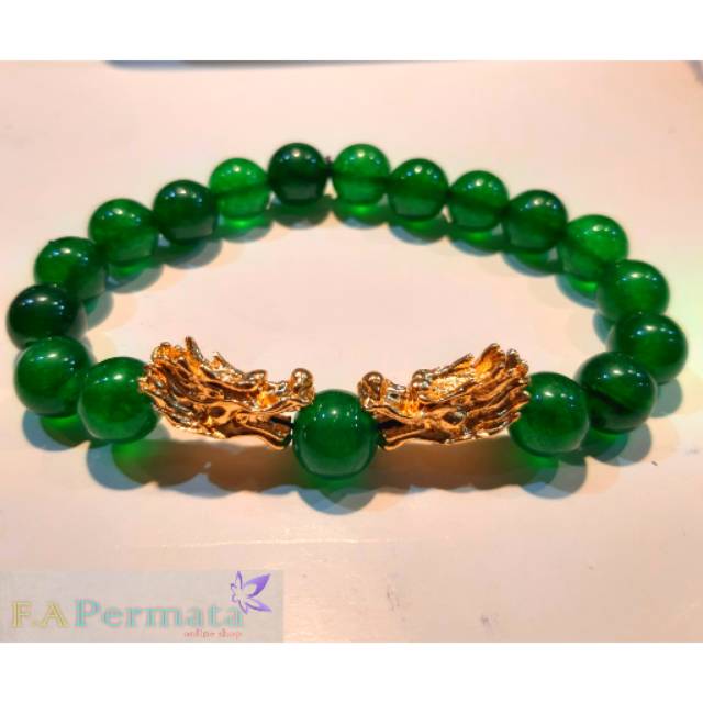 Gelang Giok Hijau Dengan Pala Naga Perhiasan Pria Wanita