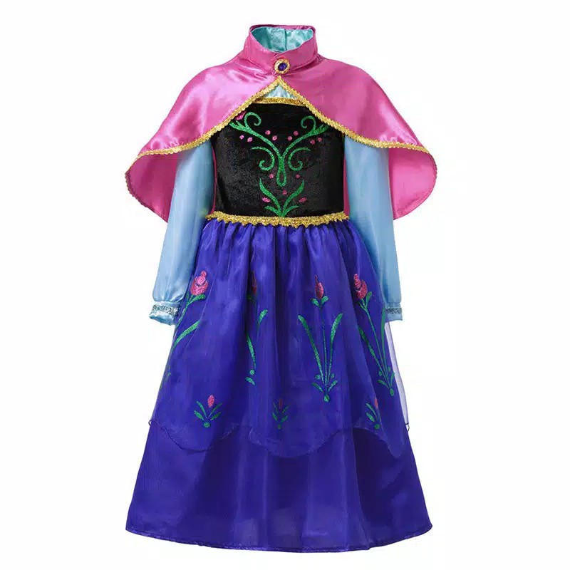 Kostum Baju Frozen Anak Perempuan Princess Anna Gaun Dress Ultah 3 - 8 Tahun Import