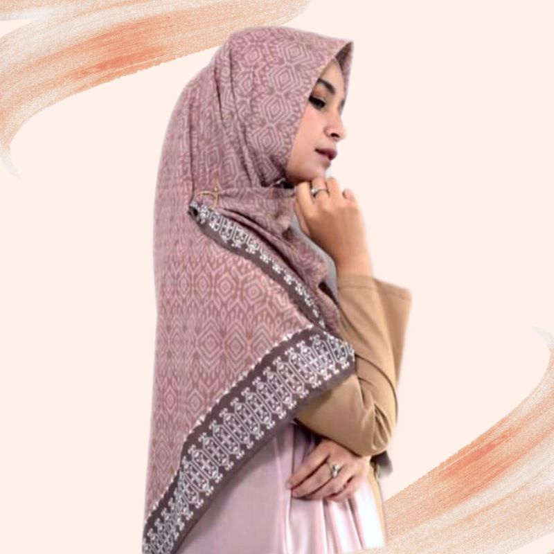 NEW JILBAB HIJAB VOAL MOTIF SYAR'I 130X130 PREMIUM SQUARE LASERCUT KERUDUNG SEGI EMPAT-SHIREN PINK MOCCA
