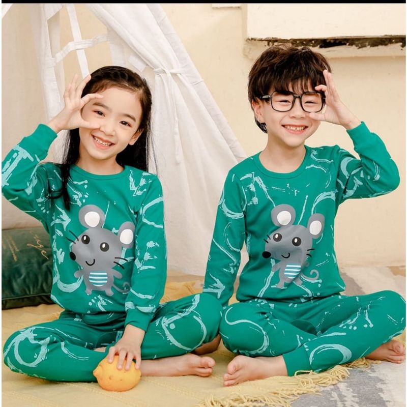 Baju Tidur Anak/Setelan Anak Couple Celana Panjang /Piyama Set Anak laki laki perempuan