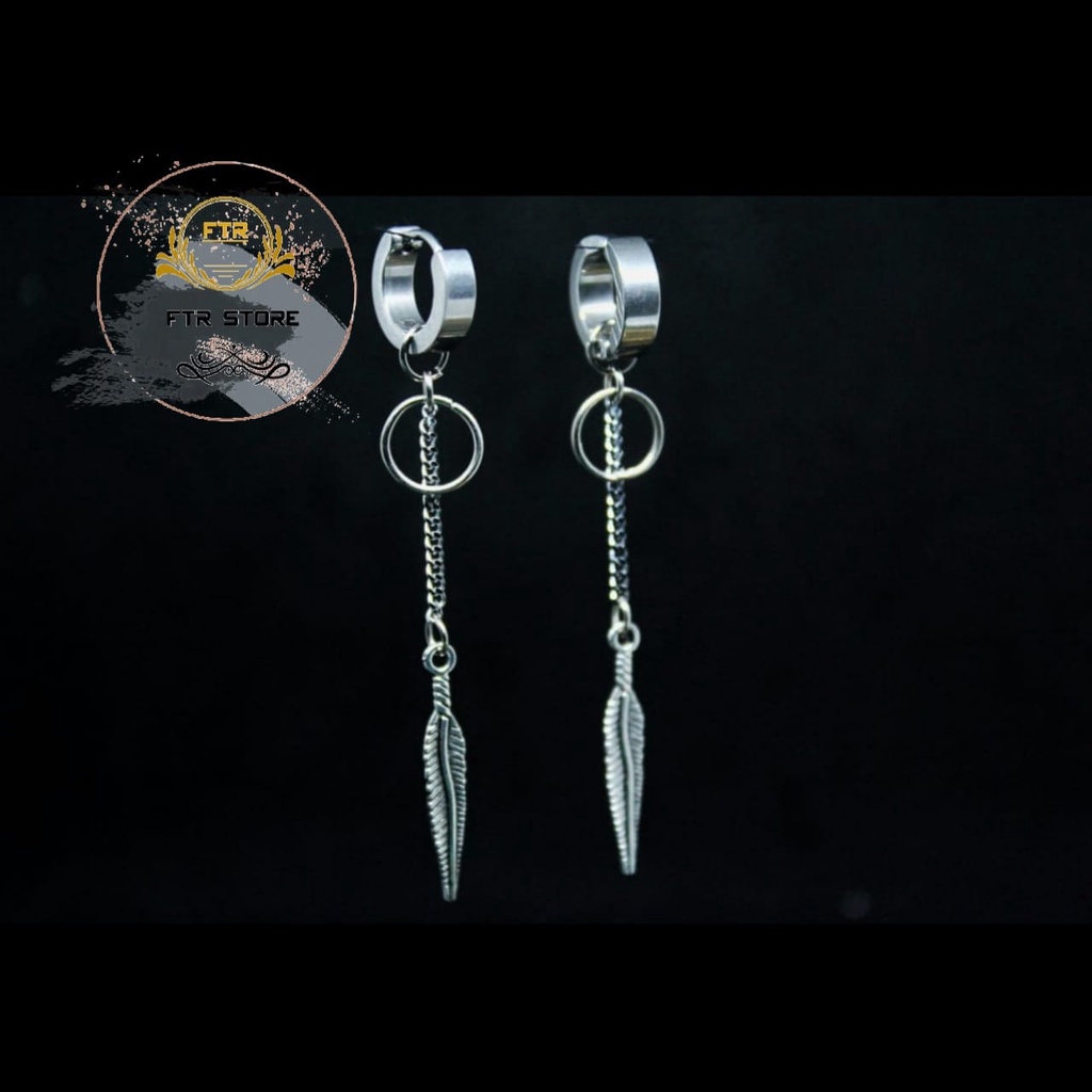 Anting Tindik dan jepit pria wanita model rumbai bulu lurus / Anting KPop / Anting pria korea