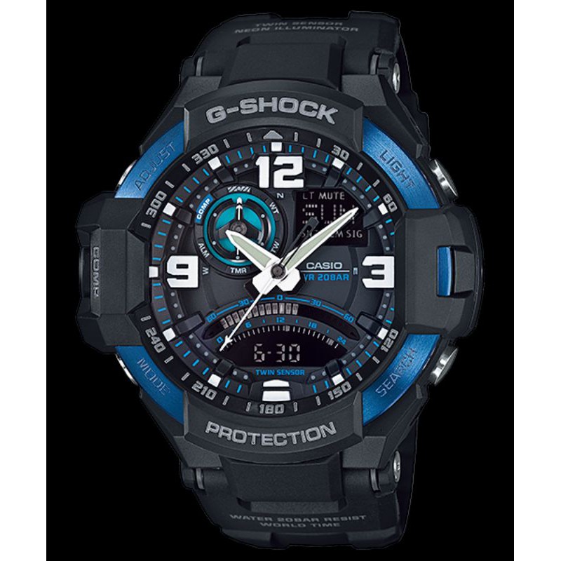 Jam Tangan Pria Merk G Shock Type GA-1000 Black Blue Original Bm Baterai Free Box Set
