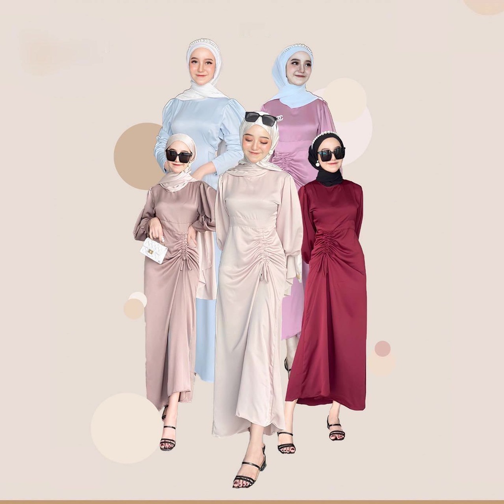 Abelia Dress - baju gamis Dewasa Bahan Sateen Velvet Adem untuk hijab dan non hijab