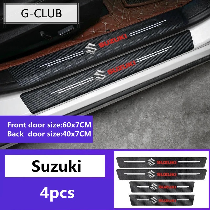 G-club 4PCS Stiker Strip Carbon Fiber Pelindung Pintu Mobil Untuk Suzuki