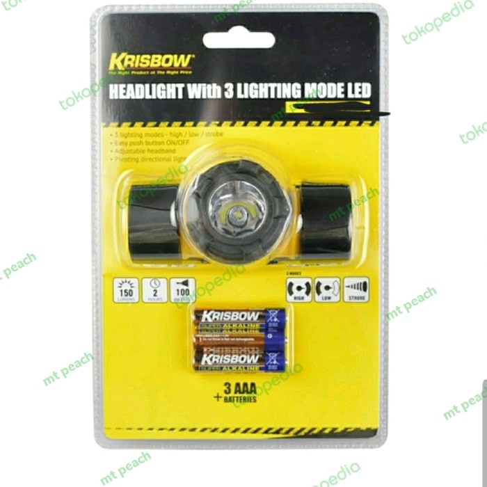 KRISBOW HEADLAMP LED HEADLIGHT 150LM SENTER KEPALA 3XAAA MA17