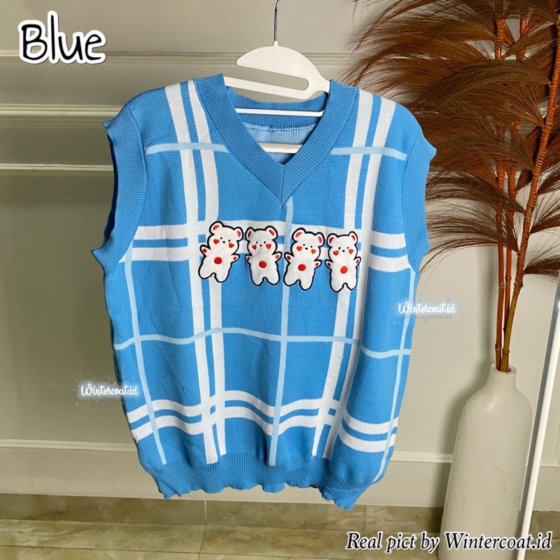 Vest import rompi rajut wanita cewek korea oversized bearly bear pink biru
