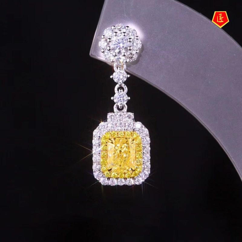 [Ready Stock]New Luxury Micro-Inlaid Yellow Diamond Earrings