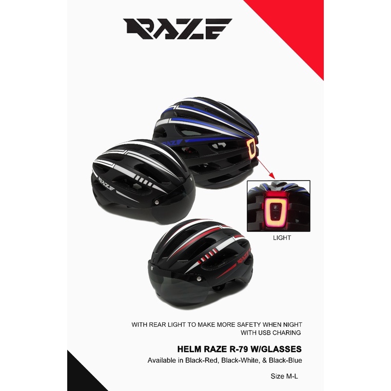 Helm Sepeda Raze R-79 Kaca Lampu Charge USB Murah Termurah-1