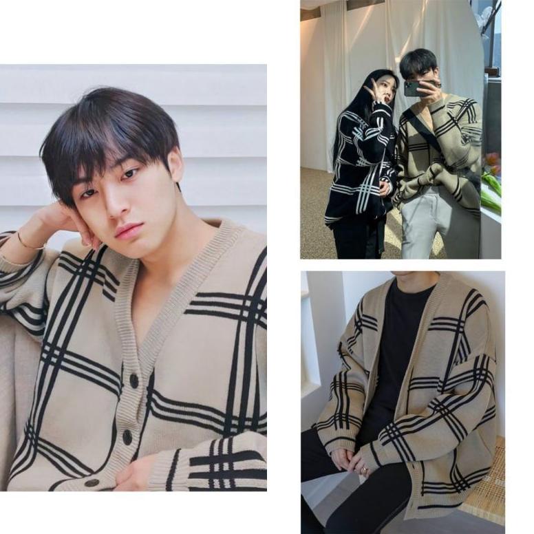 Cardigan Mingyu Jaehyun Motif Kotak Rajut Premium