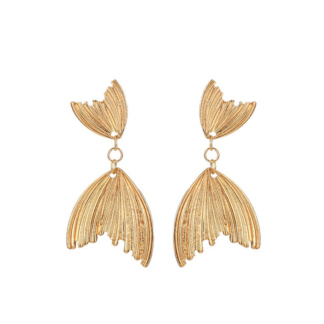 LRC Anting Tusuk Fashion Golden Alloy Mermaid Irregular Earrings K44564