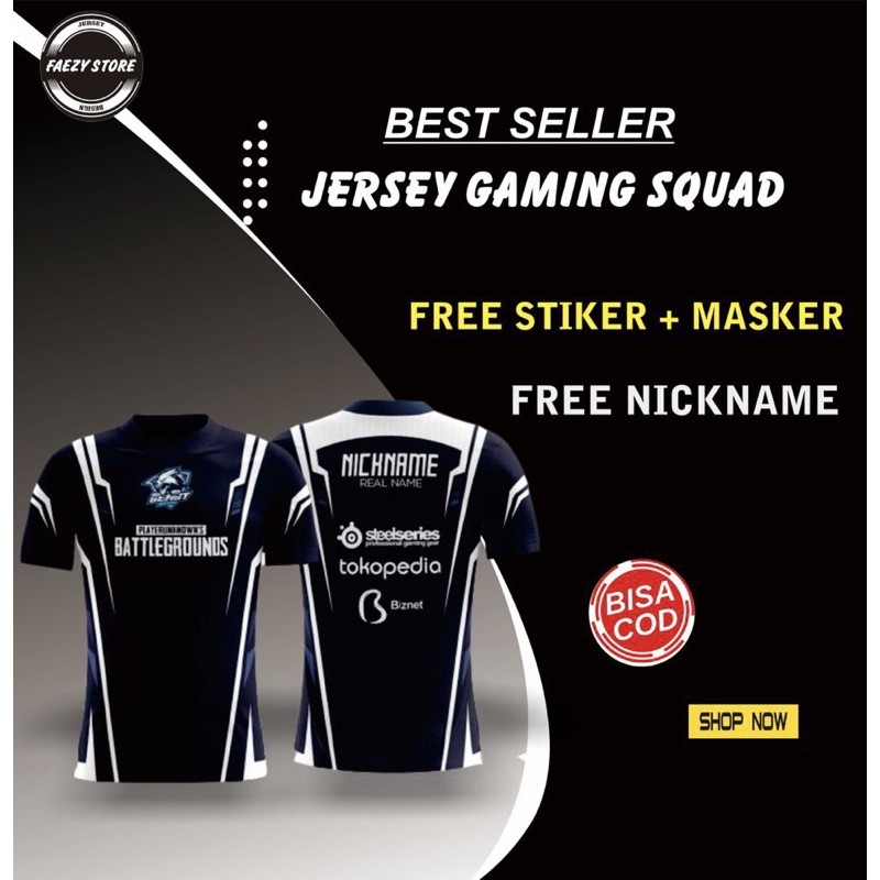 Jersey Gaming Squad Free Fire , ML,PUBG , AOV (Free Nickname, Stiker & Masker ) Bisa request Desain
