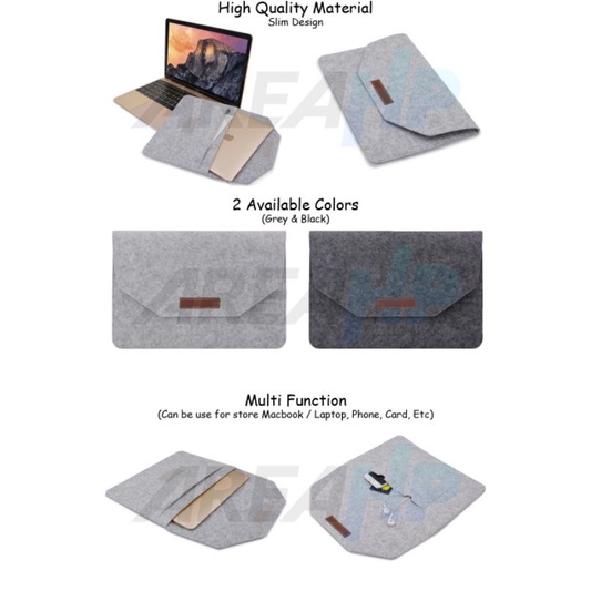 Sleeve Sarung Case Casing Cover Felt Bag Macbook Notebook 13 14 Inch