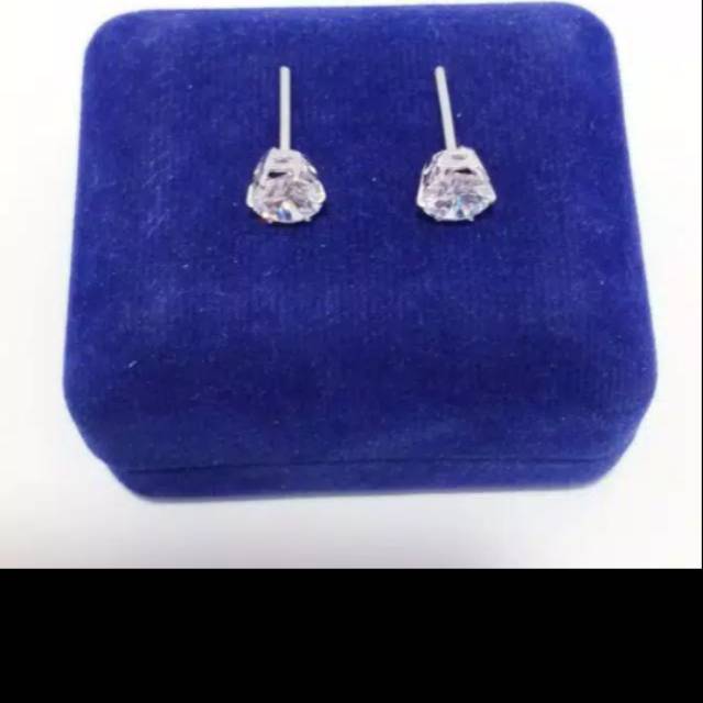 ANTING DESI PERAK 925 SILVER MATA DIAMOND LAPIS MAS PUTIH